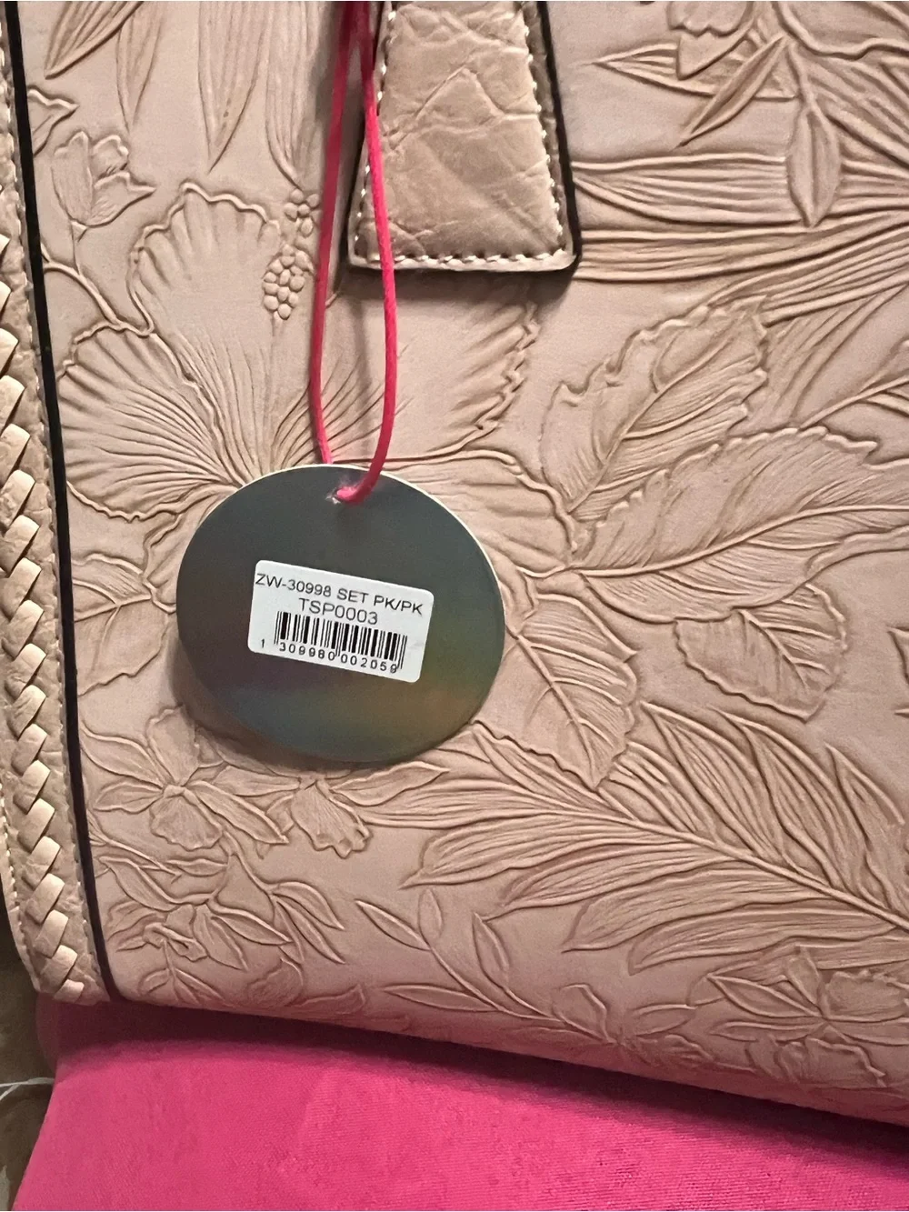 Bag Party , two toes, Embossed Floral Tote Bag in Blush Pink - Women Bags